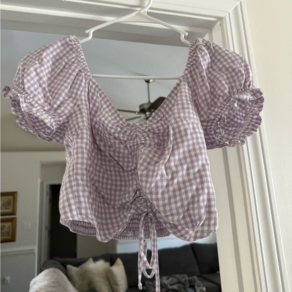 Hollister Lavender Gingham Puff Sleeve Blouse